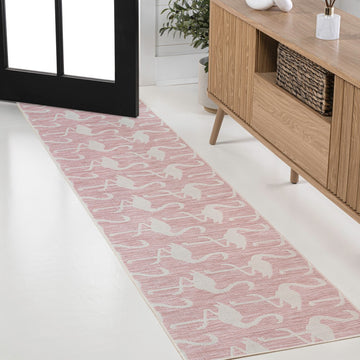Liana Casual Coastal Flamingos Two-tone Indoor/Outdoor Area Rug